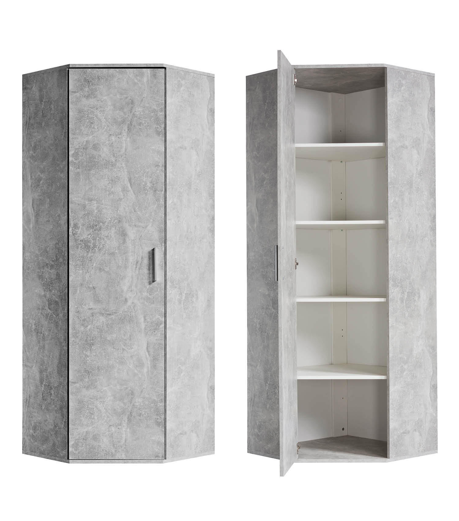 ECKSCHRANK Der Lange - Hellgrau/Weiß, Holzwerkstoff (64/180/64cm) - Mokebo