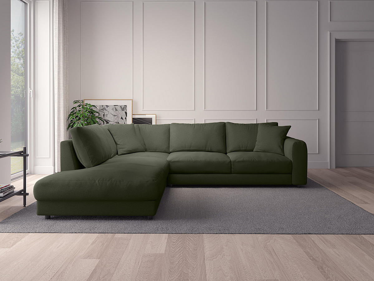 ECKSOFA mit Ottomane - Schwarz/Grau, Holz/Kunststoff (267/254cm) - home24