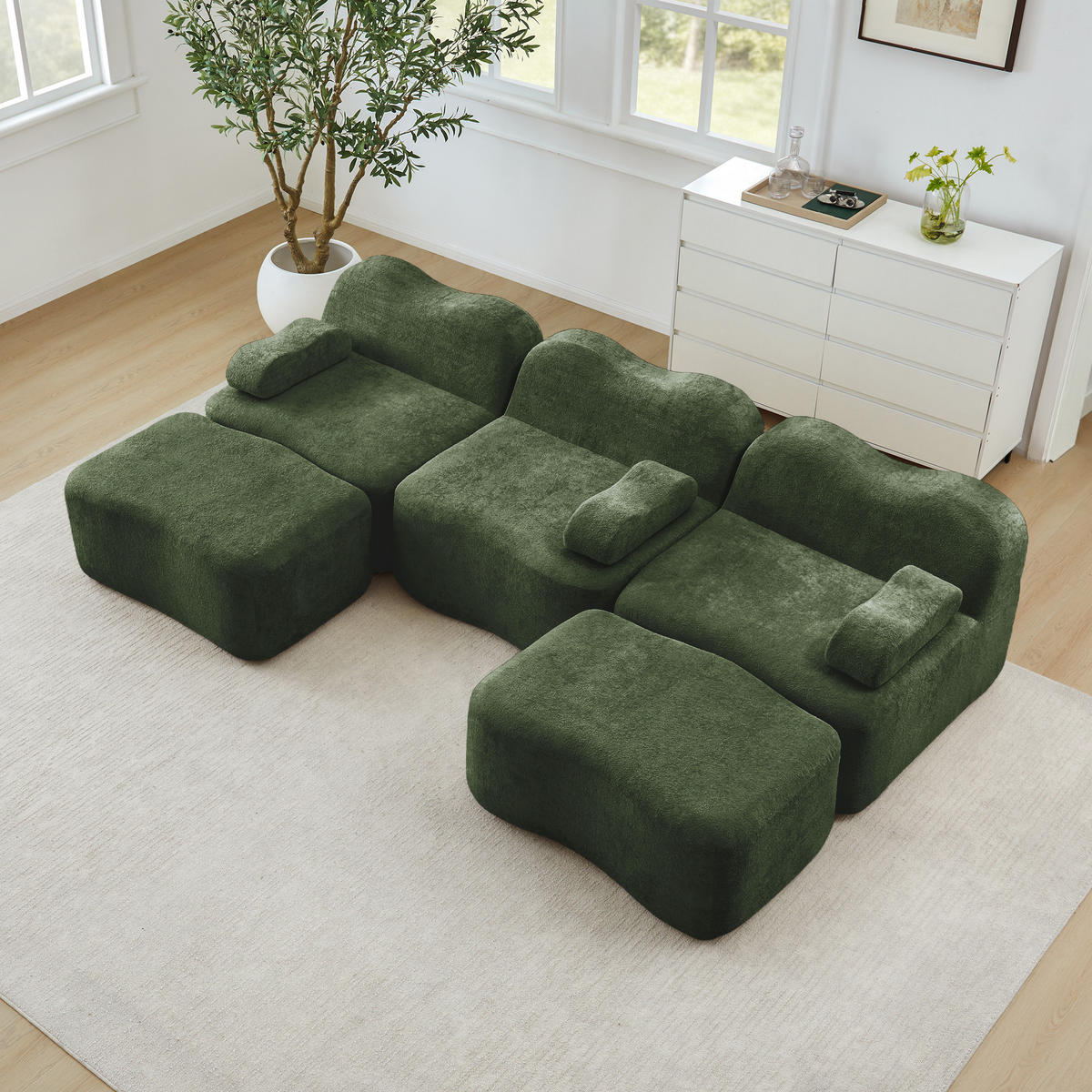 WOHNLANDSCHAFT Grün 288/167/70 cm 3-Sitzer Modular mit 2 Ottomans - Grün, Textil (288/70/167cm) - PANGIVO
