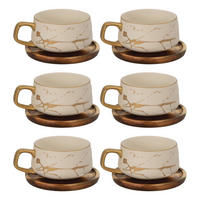 KAFFEETASSE Marmor Design 200 ml mit Untersetzer (6-tlg.) - Weiß, Keramik (13/6.3/13cm) - Intirilife
