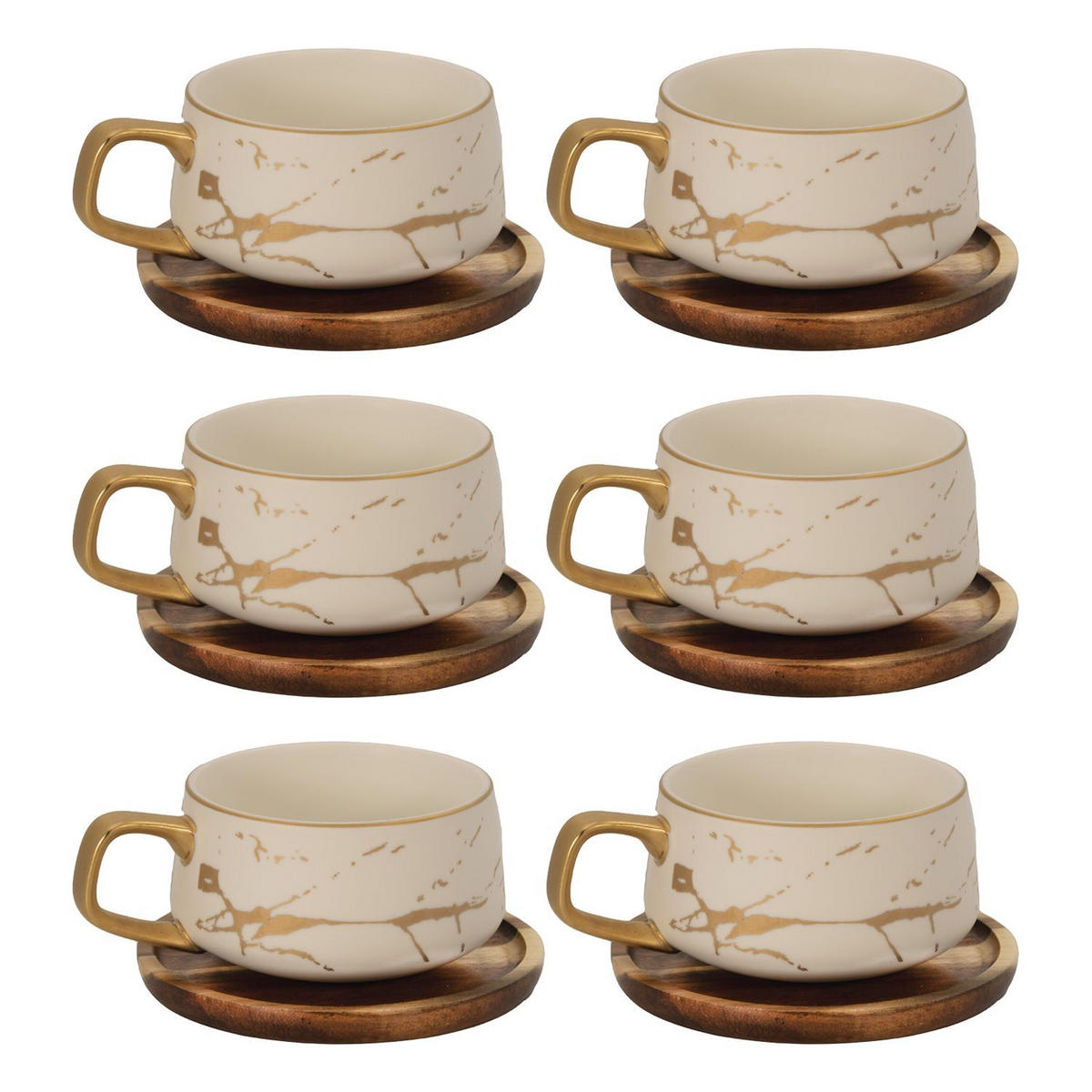 KAFFEETASSE Marmor Design 200 ml mit Untersetzer (6-tlg.) - Weiß, Keramik (13/6.3/13cm) - Intirilife