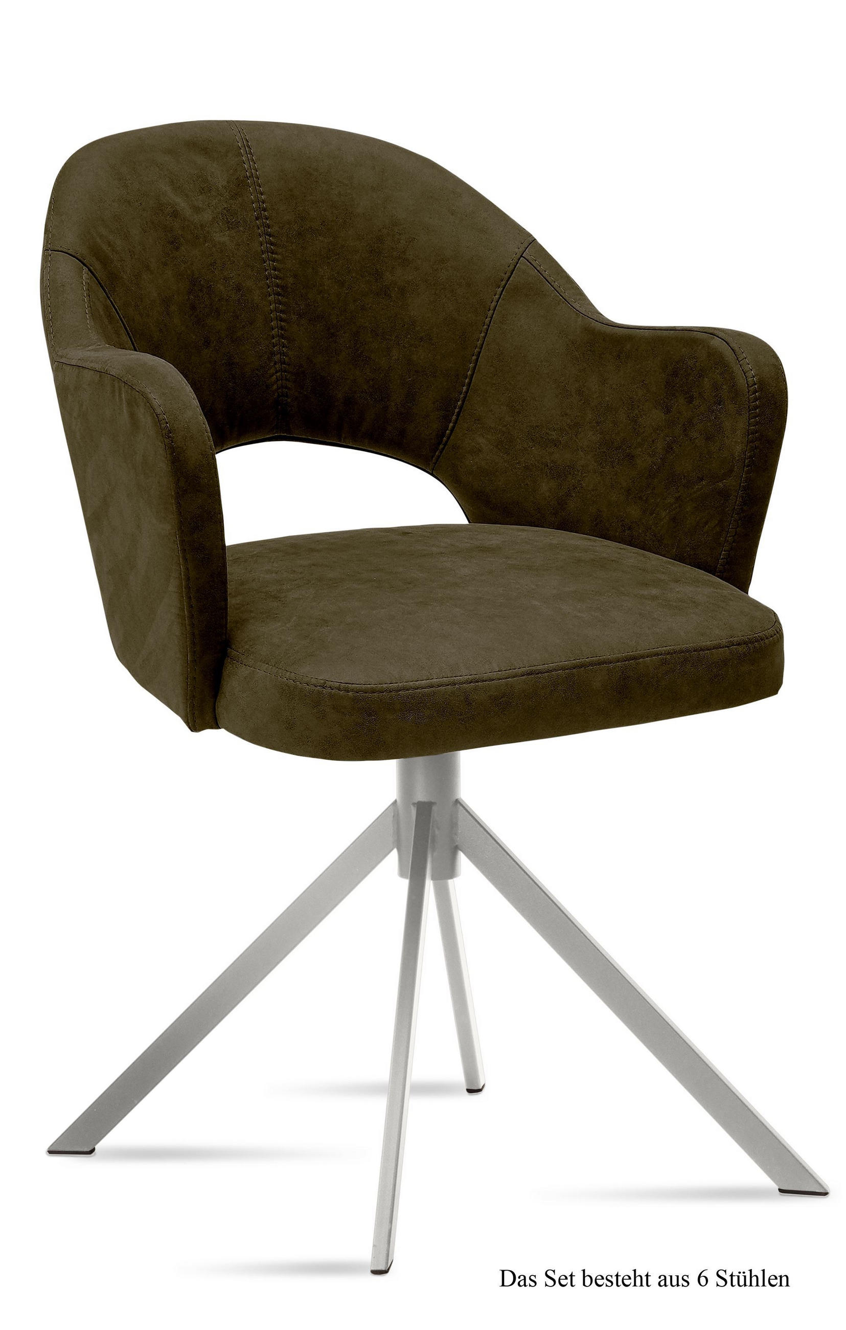 ARMLEHNSTUHL (6er-Set) Dorris 59x87x61 Edelstahl/Khaki - Dunkelgrün/Edelstahlfarben, Kunststoff (61/87/59cm) - 58aufmkessel