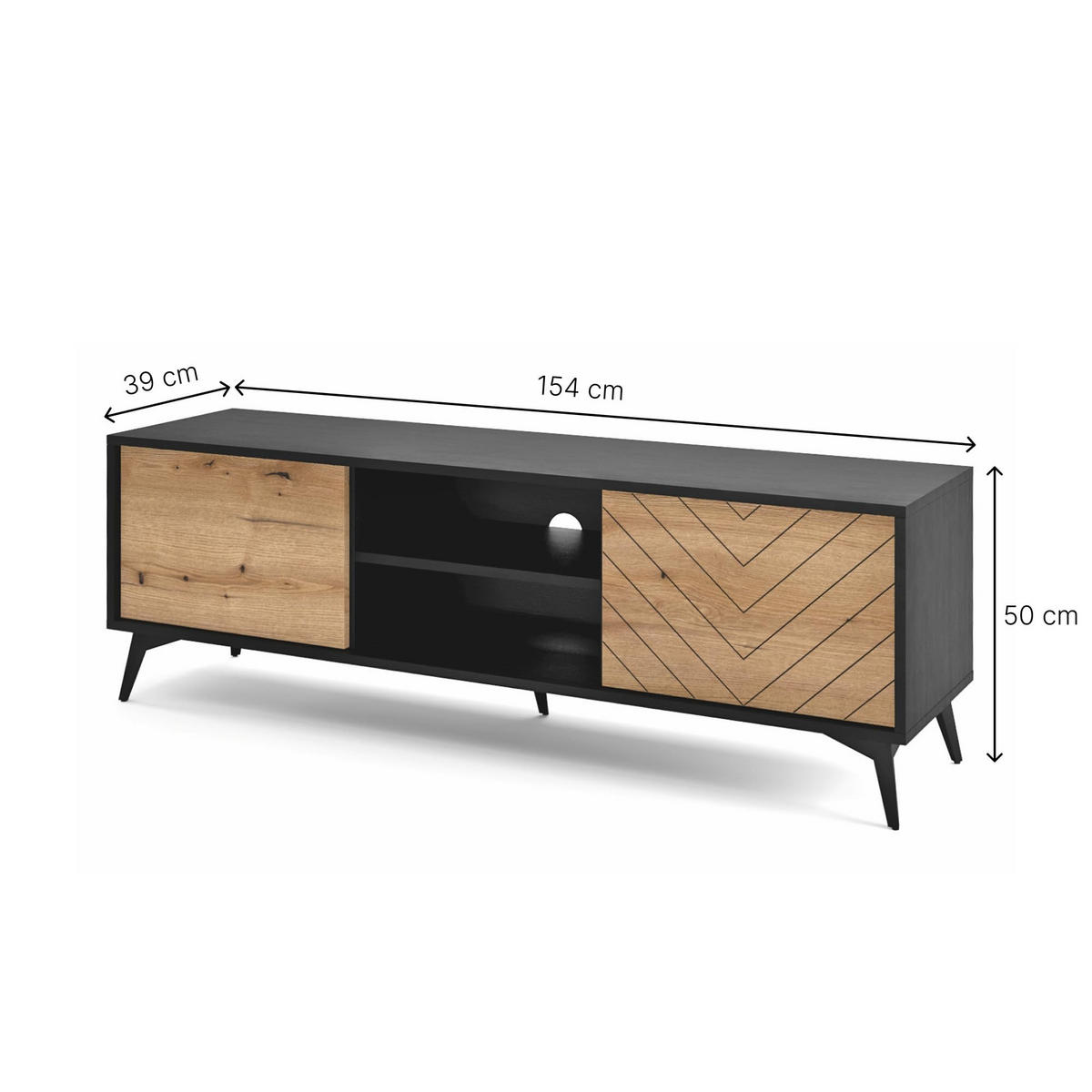 TV-SCHRANK Amond 154x50x39 cm - Lowboard mit Stauraum - Tv Ständer aus Laminierter Spanplatte - Schwarz - Schwarz, Holzwerkstoff (144/48/37cm) - Chilly