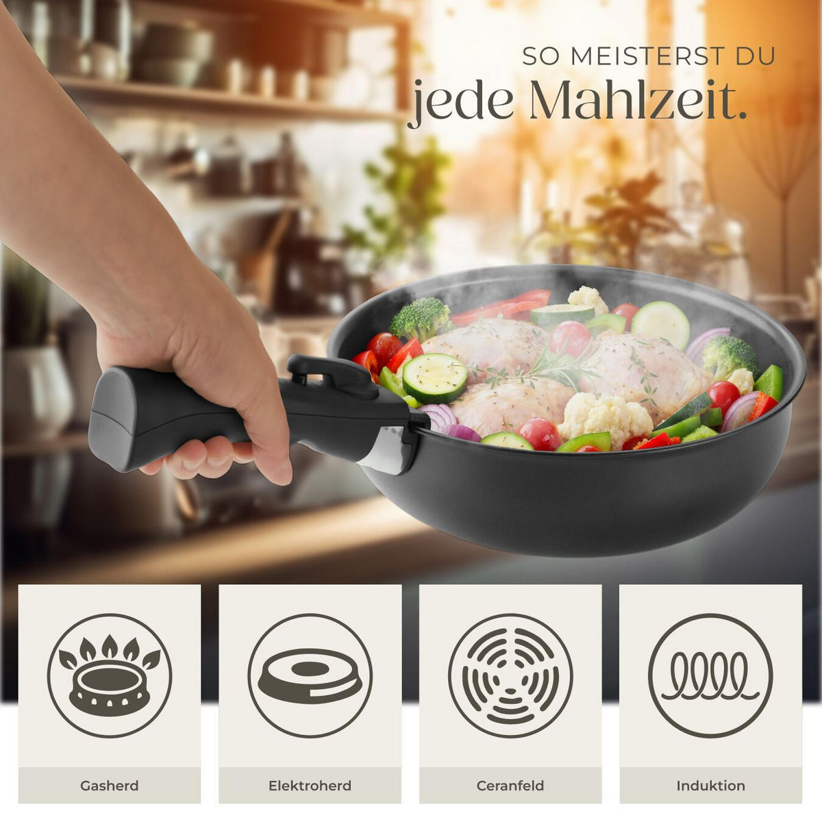 KOCHTOPFSET Parma,Ofenfest bis 175°C, mit 5 Topfschonern,schwarz - Schwarz, Metall - tectake