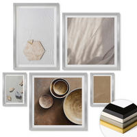 WANDBILDER 5er Set - 50x50 cm & 20x30 cm & 40x60 cm Silberner Rahmen - Minimalistische warme Texturen - Silberfarben, Kunststoff (40/60cm) - ArtPrintCave