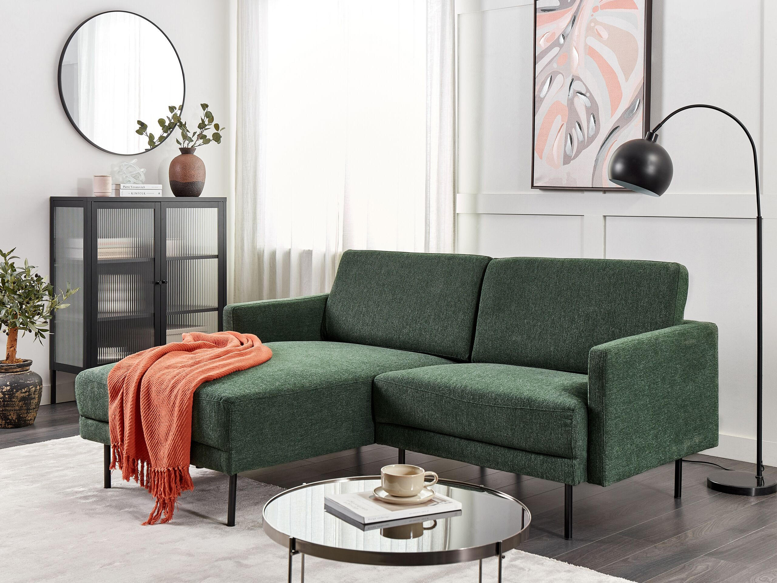 2-SITZER-ECKSOFA Polyester Grün linksseitig Breda - Dunkelgrün, Textil (192/155cm) - Beliani