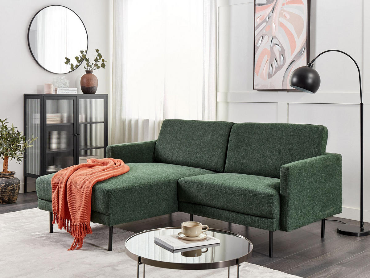 2-SITZER-ECKSOFA Polyester Grün linksseitig Breda - Dunkelgrün, Textil (192/155cm) - Beliani