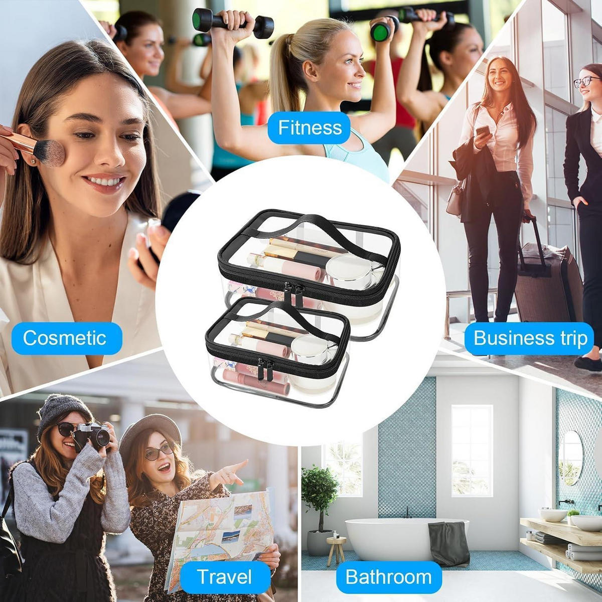 KULTURTASCHE 3-teiliges Set Transparent - Transparent, Kunststoff (22/4/30cm)