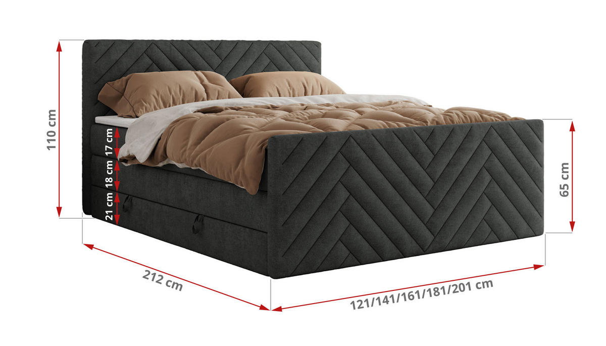 BOXSPRINGBETT PARIS KING DUO - 120/200 - Dunkelgrau Struktur - H3 - Dunkelgrau, Holz/Textil (120/200cm) - MKS