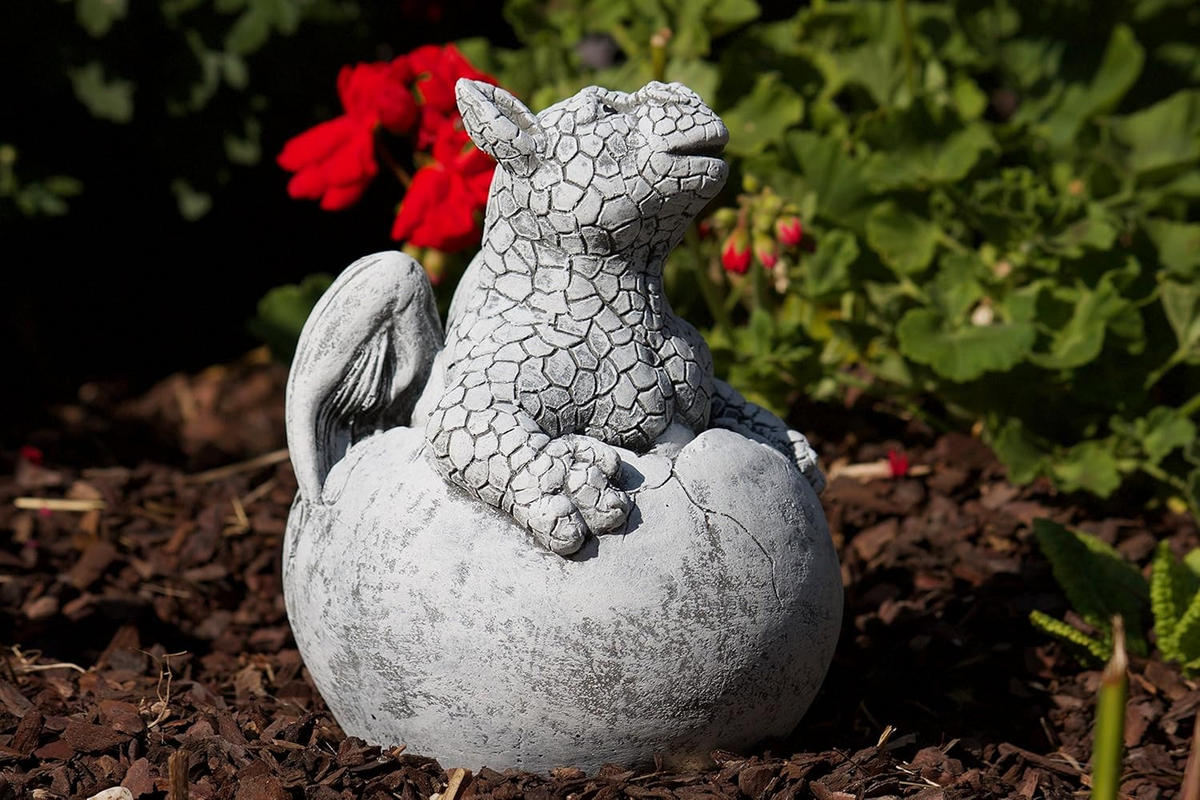 STEINFIGUR Drache im Ei, frostfest, Steinguss - Grau, Stein (13/21/15cm) - stoneandstyle