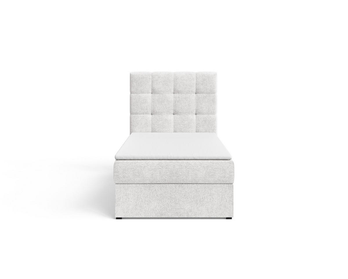 BOXBETT - Bett 05 OSLO - Aragon - 90x200 cm - mit Bettkasten und Komfort-Topper - Weiß, Holz (90/200cm) - ROYAL24_MARKT