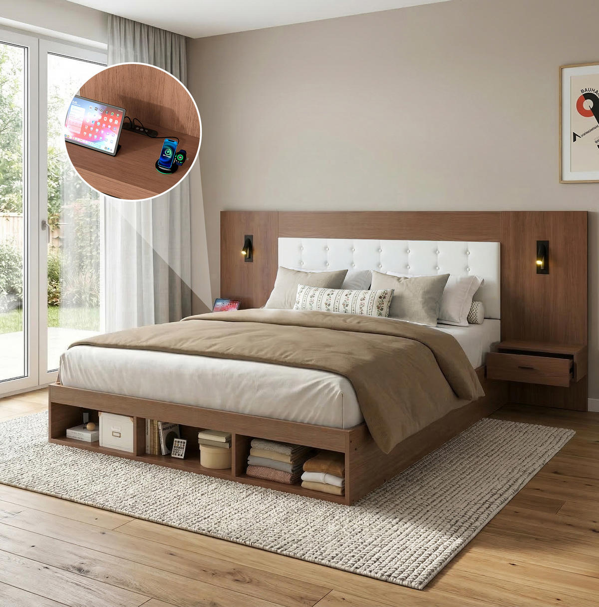 POLSTERBETT 180/200 cm Walnuss aus MDF mit Stauraum - Nussbaumfarben, Holzwerkstoff (180/200cm) - OKMYHOME