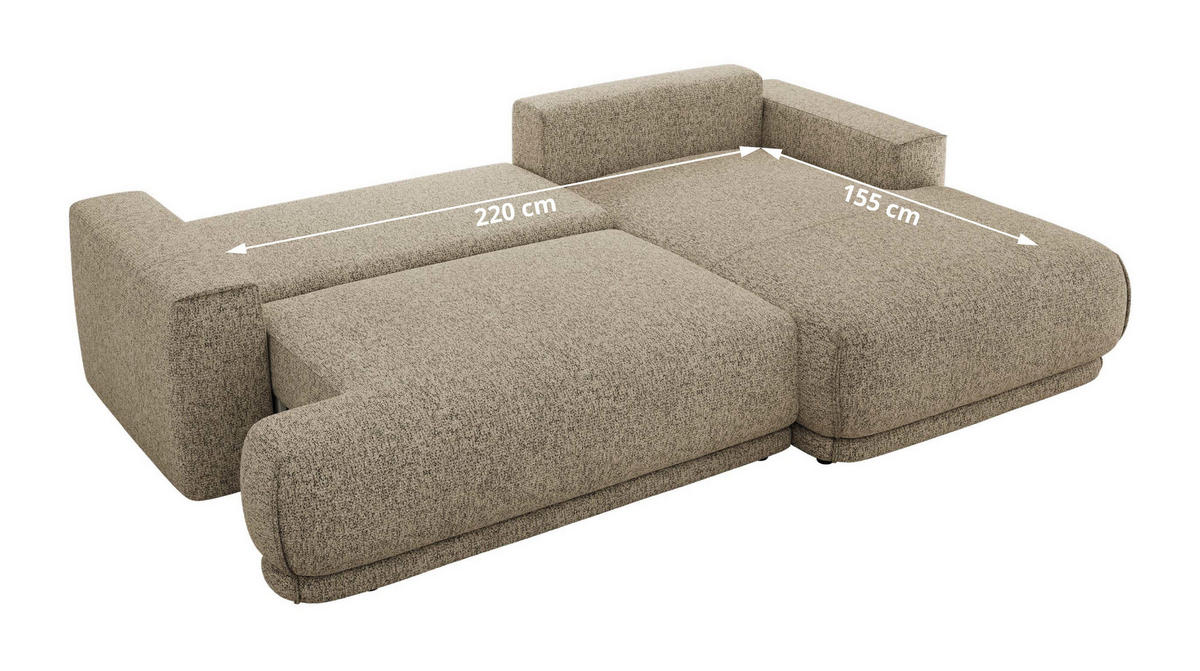 ECKSCHLAFSOFA RINA L Dunkelbeige Strukture - links - Beige/Schwarz, Kunststoff/Textil (267/170cm) - MKS