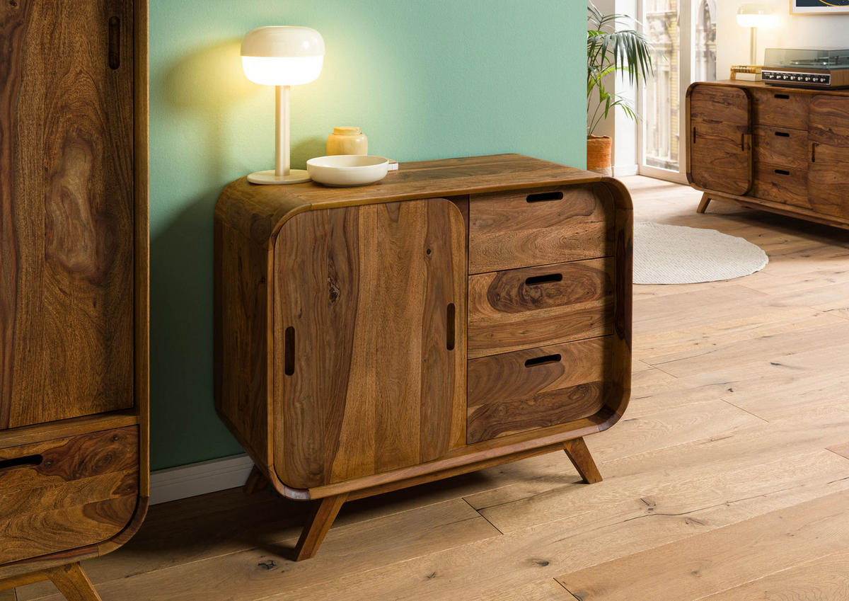 SIDEBOARD Sheesham 90x40x75 hellbraun lackiert MAILAND #100 - Braun, Holz (90/75/40cm) - Massivmoebel24