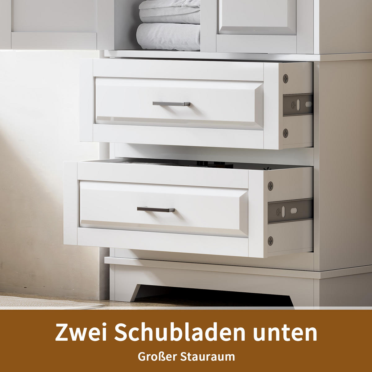 HOCHSCHRANK in Weiß 70/47/185 cm mit 2 Türen und 2 Schubladen Badezimmerschrank - Silberfarben/Weiß, Holz/Metall (47/185/70cm) - BPKADHY