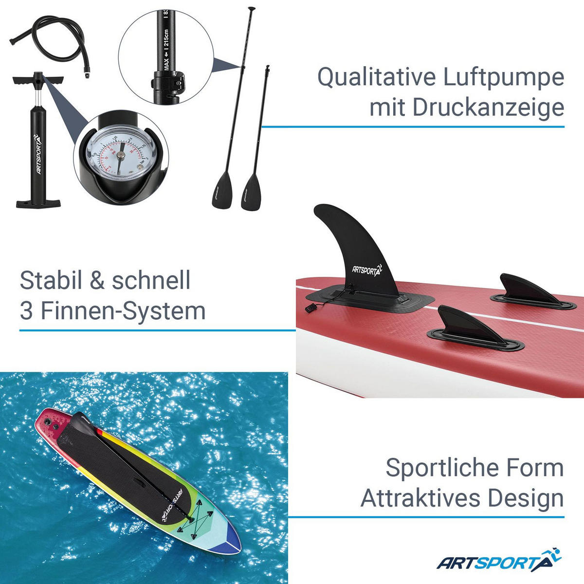 STAND UP Paddle Board Retro Love aufblasbar mit Tasche & Zubehör - Rot, Kunststoff (320/76.5/15cm) - Artsport