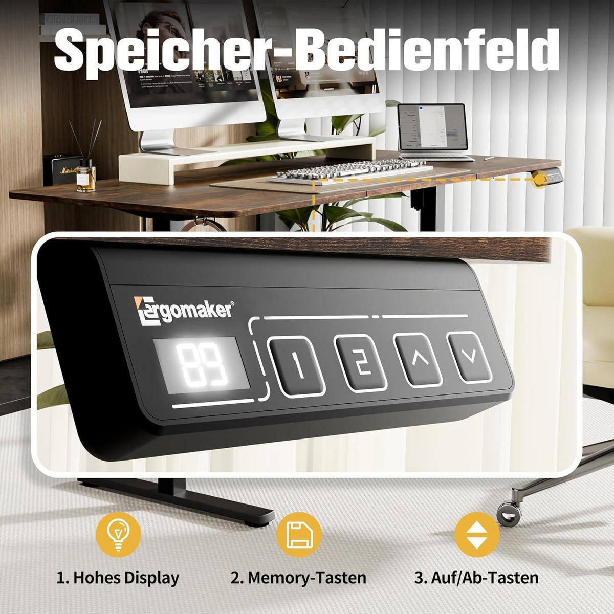 SCHREIBTISCH höhenverstellbar elektrisch 160 x 70 cm Braun - Braun, Holzwerkstoff (160/60/118cm)