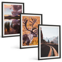 BILDER SET 3er Set - 40x60 cm Schwarzer Rahmen - Berglandschaften mit Rentieren - Schwarz, Kunststoff (40/60cm) - TULUP