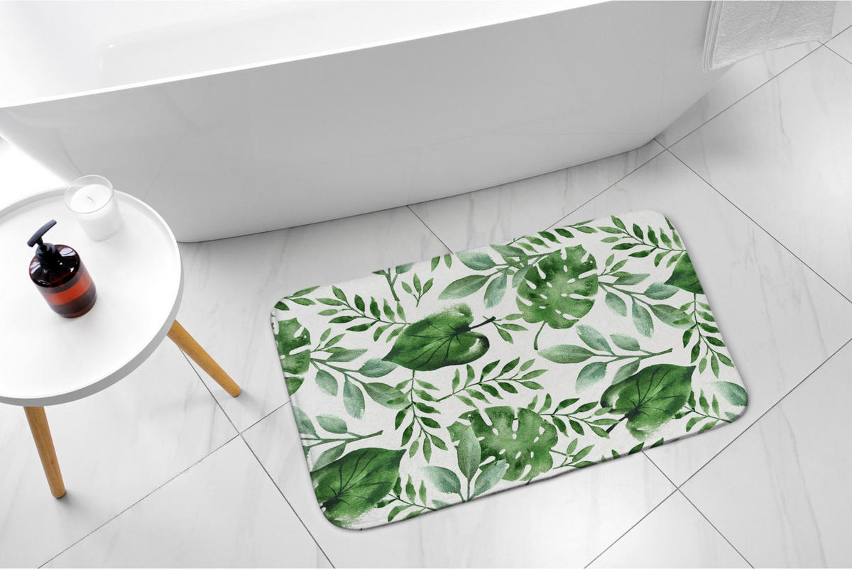 BADTEPPICH 75x45 cm Monstera-Blätter - Grün, Textil (75/45cm) - TULUP