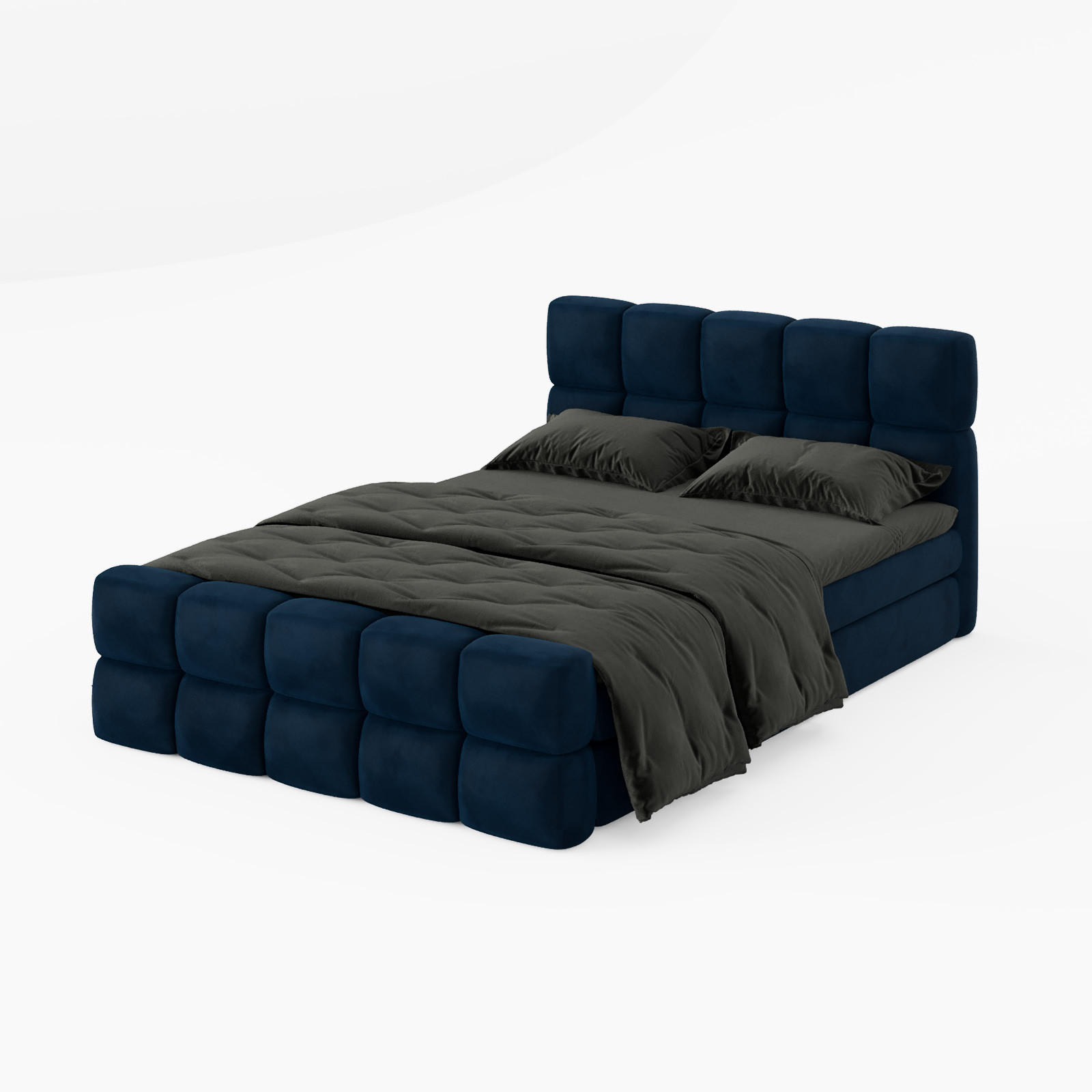BOXBETT Vanessa 200/200 cm, in Dunkelblau, Velours-Stoff, Bettkasten, Matratze, Topper - Dunkelblau, Textil (200/200cm) - Barchello