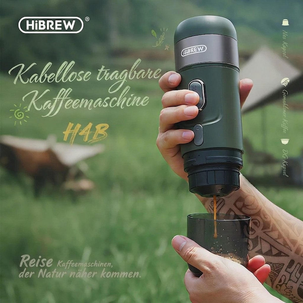 ESPRESSOMASCHINE Tragbare Auto 15 Bar 1200mAh für Auto, Reise/Camp - Grün, Metall (7.5/22/7.5cm) - BEXEVUE