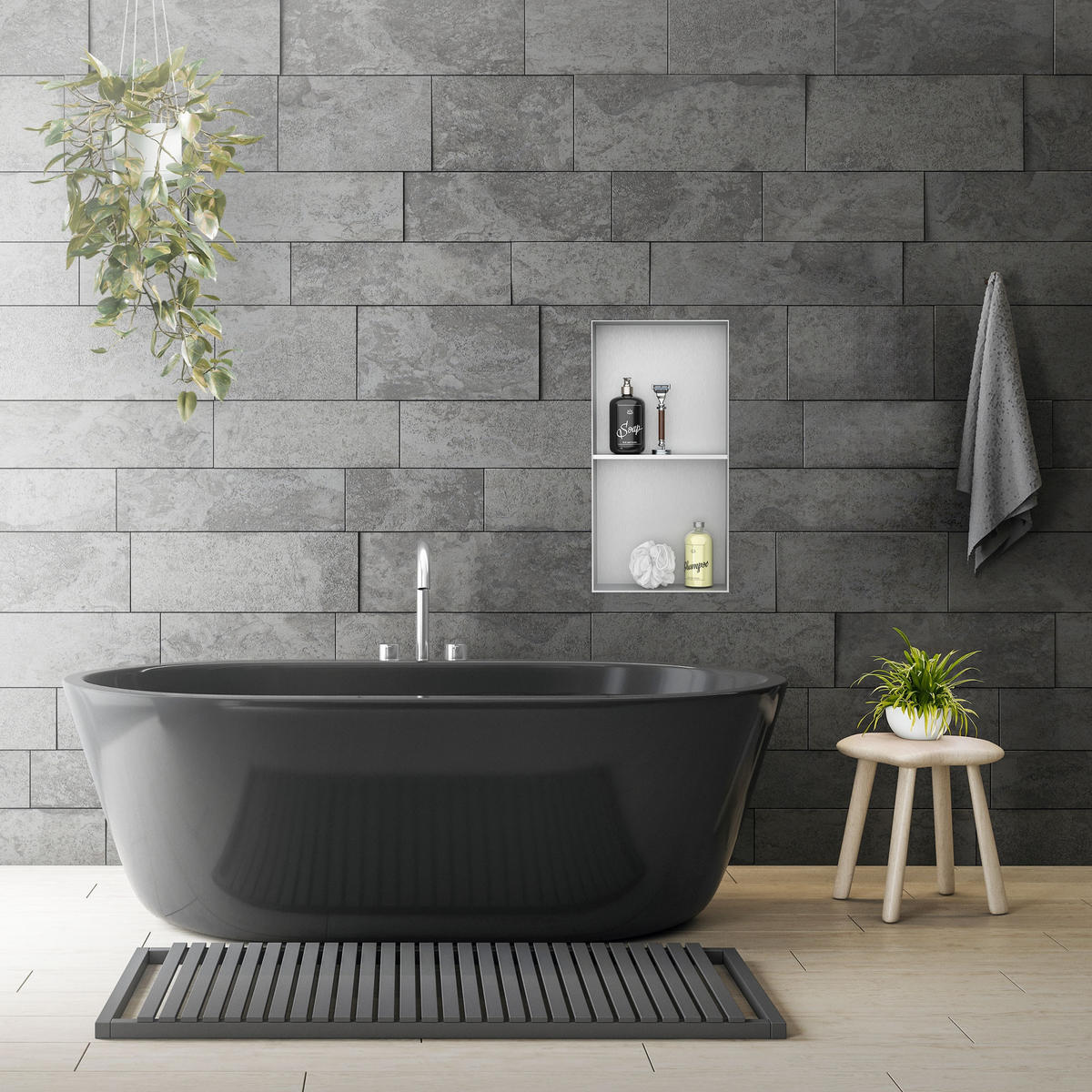 DUSCHNISCHE Silber 30/60 cm - Silberfarben, Metall (64/10/34cm) - LuxeBath