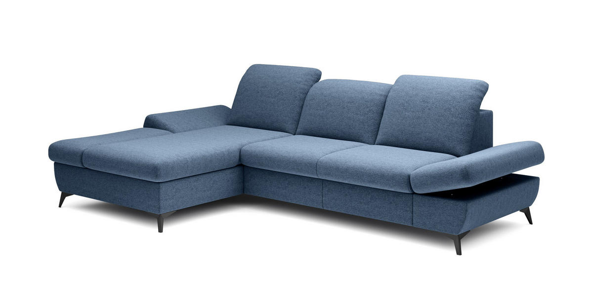 ECKSOFA FELICE L-S Blau Geflochtener Stoff mit Schlaffunktion - Blau, Holz (284/166cm) - MASSENO