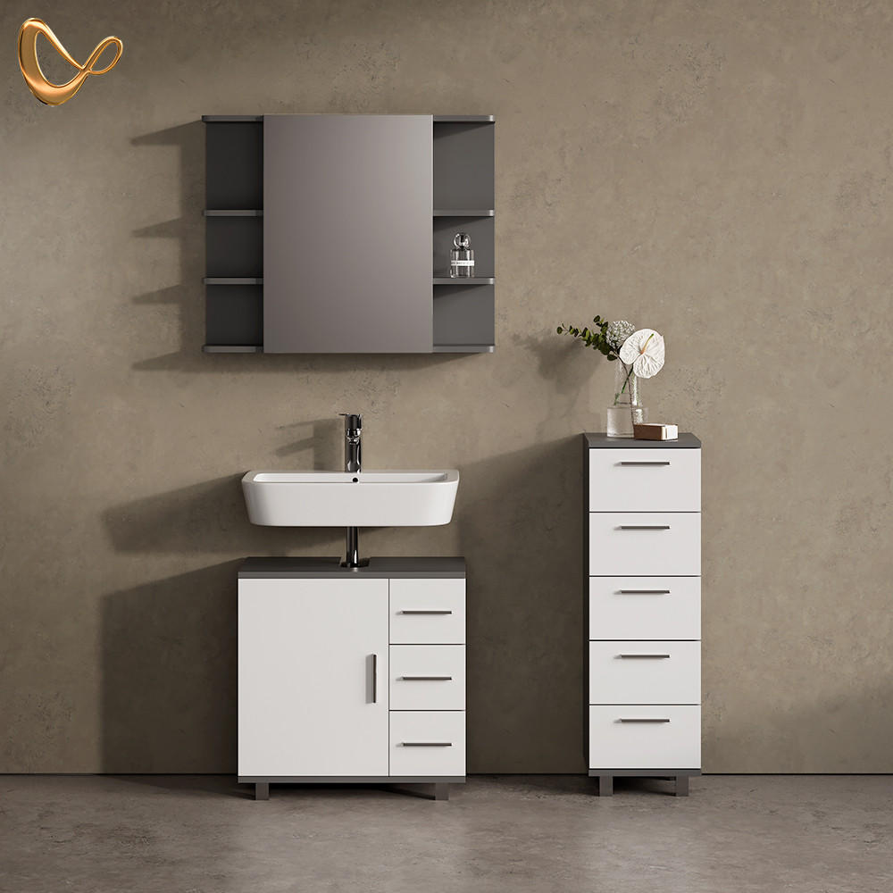 Thumbnail - Livinity® Badschrank, Anthrazit, Holzwerkstoff, 5 Fächer, 5 Schubladen, Rechteckig, 30x95x30 cm, Badezimmer, Badezimmers...