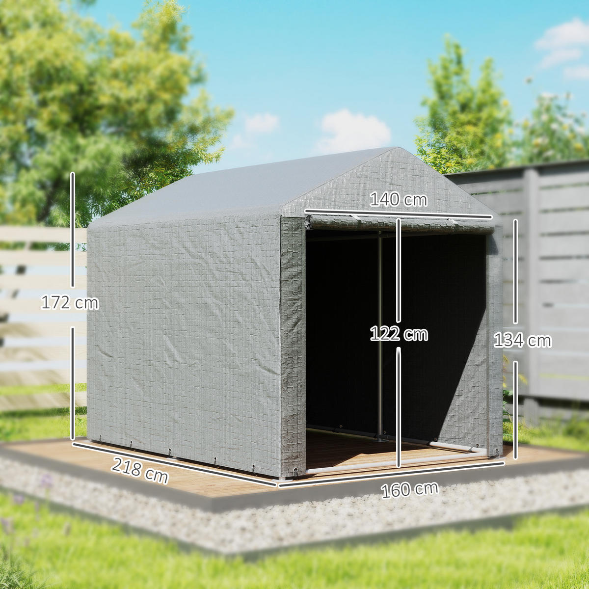 GARTENHAUS 2 Fächer, Tür mit Reißverschluss, wasserdicht, UV-beständig 1,6 x 2,2 x 1,7 m ,hellgrau - Hellgrau, Metall (218/172/160cm) - Vallsero