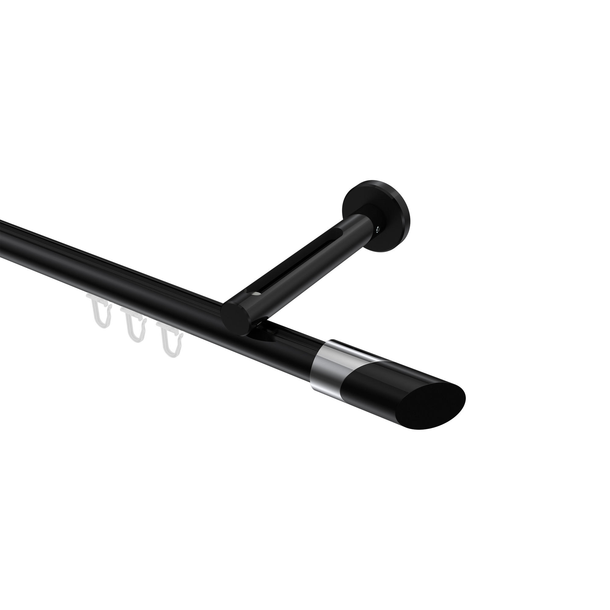 INNENLAUF-GARDINENSTANGEN-SET Siteno Verano 360 cm (geteilt in 2 x 180 cm), 1-läufig, 20 mm Ø Schwarz - Chromfarben/Schwarz, Metall (360cm) - INTERDECO
