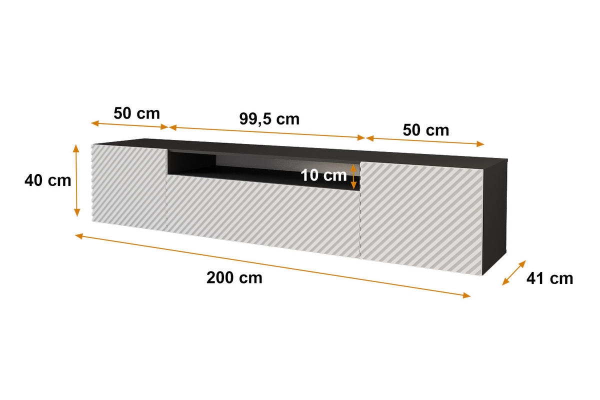 LOWBOARD ZENO-W 200x40x41 cm - Schwarz / Weiß - Weiß, Holzwerkstoff (200/40/41cm) - ALTDECOR