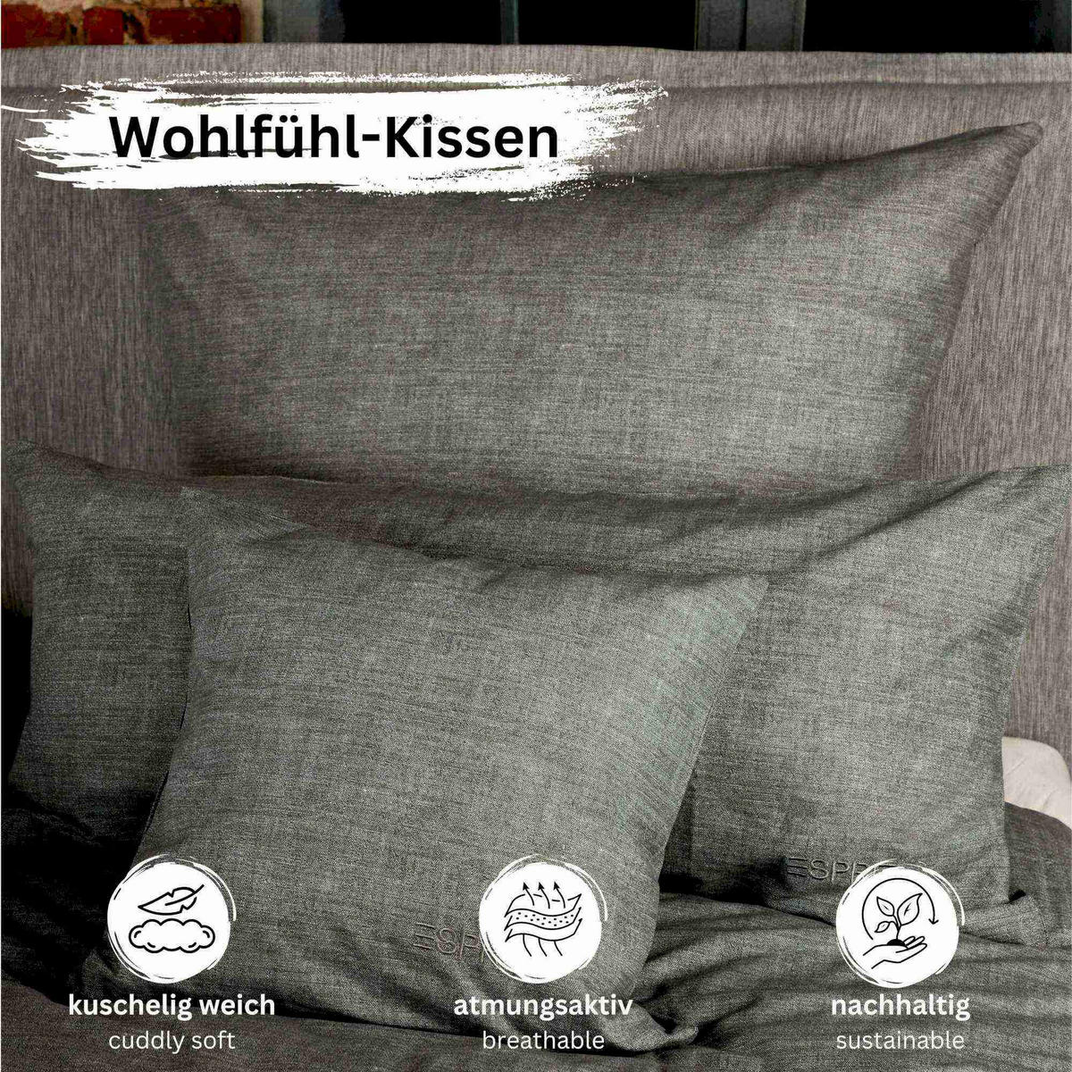 RENFORCÉ KISSENBEZUG HARP - Anthrazit, Textil (80/80cm) - Esprit
