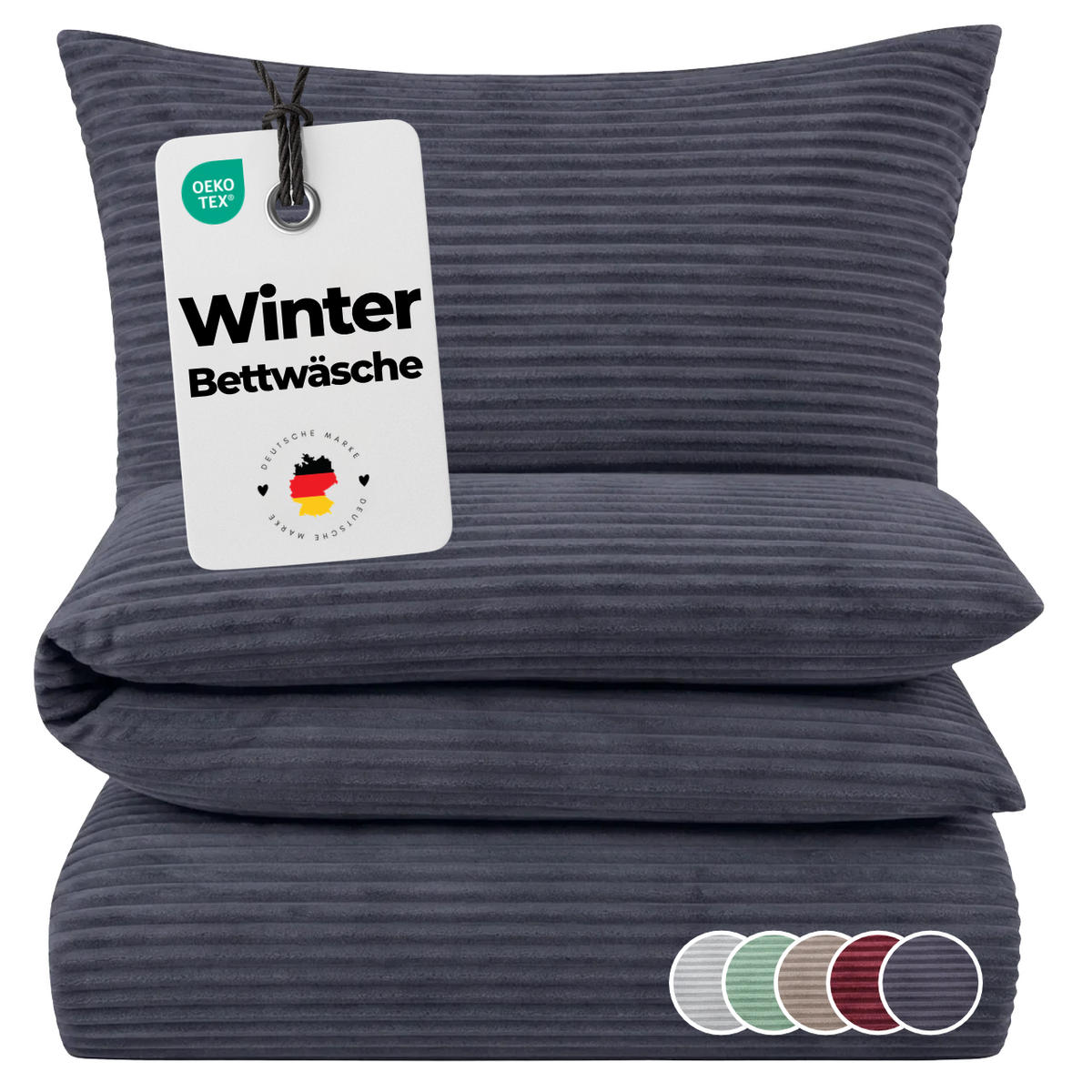 WINTER-BETTWÄSCHE 135x200 Cashmere Touch - Warme Plüsch Cord Kuschelbettwäsche - Blau - Anthrazit, Textil (135/200cm) - Carpe Sonno