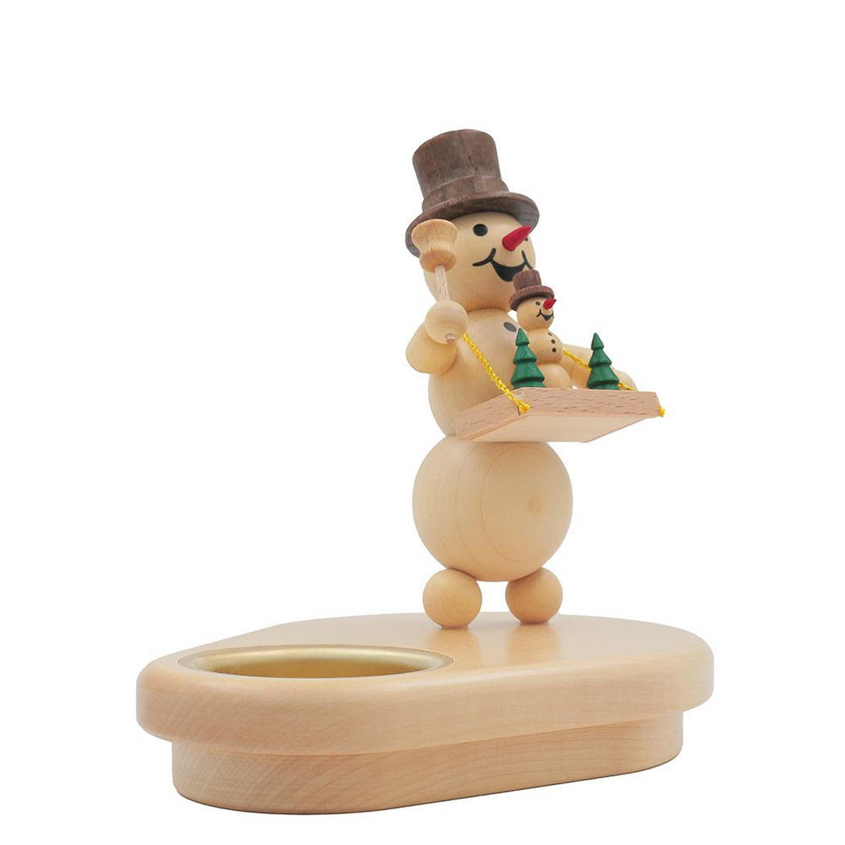 HOLZFIGUR Schneemann mit Bauchladen und Teelicht 13/13 cm - Multicolor, Holz (13/13/0.1cm)