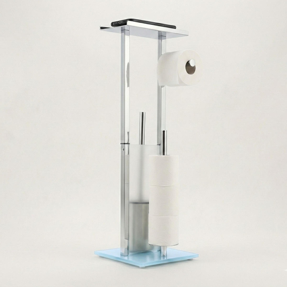 PAPIERSTÄNDER STILK mit Bürstenbehälter und Handyablage HYLA - Silberfarben, Metall (18/65/21cm)