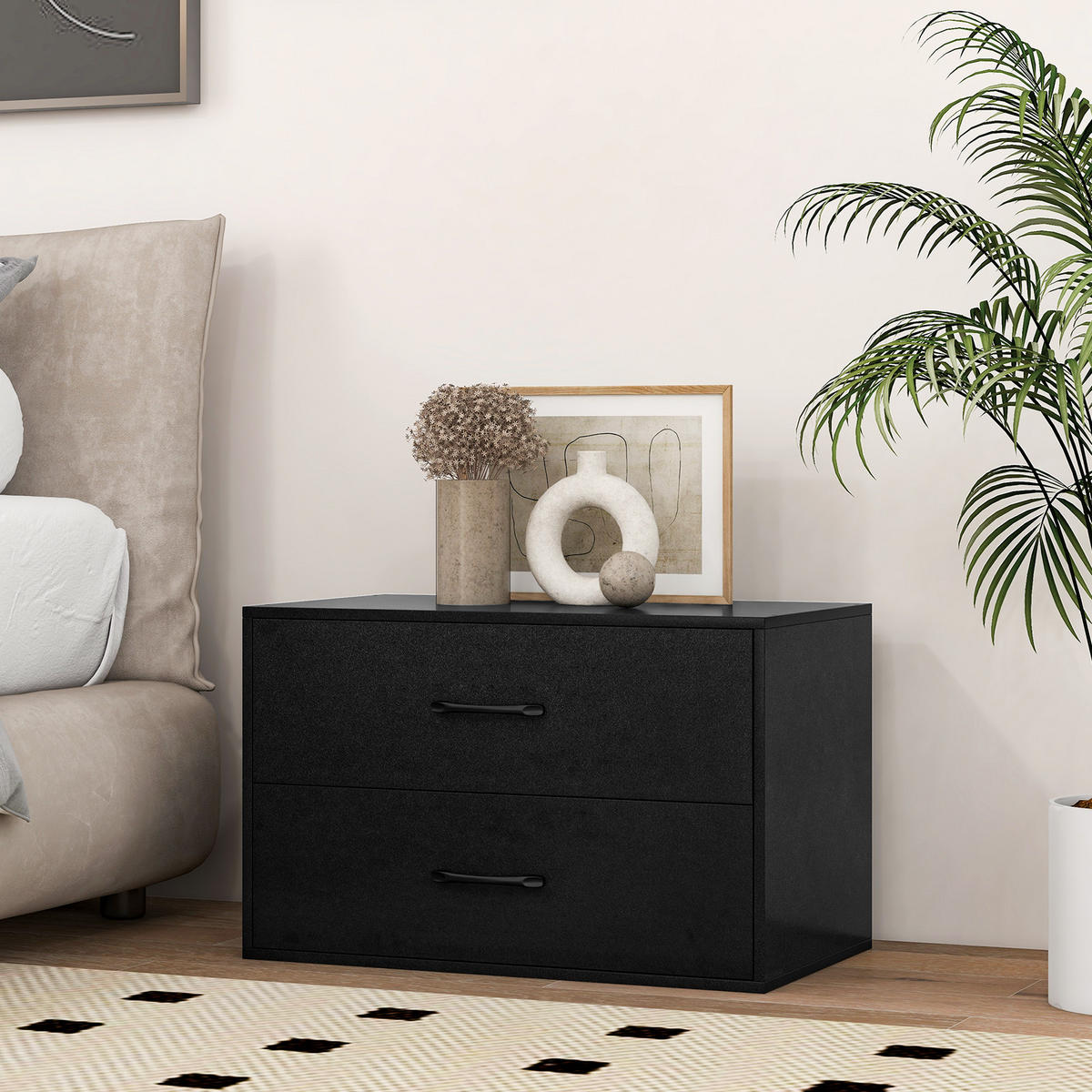 KOMMODE Schwarz - Schwarz, Holz (34/38/60cm) - COSTWAY