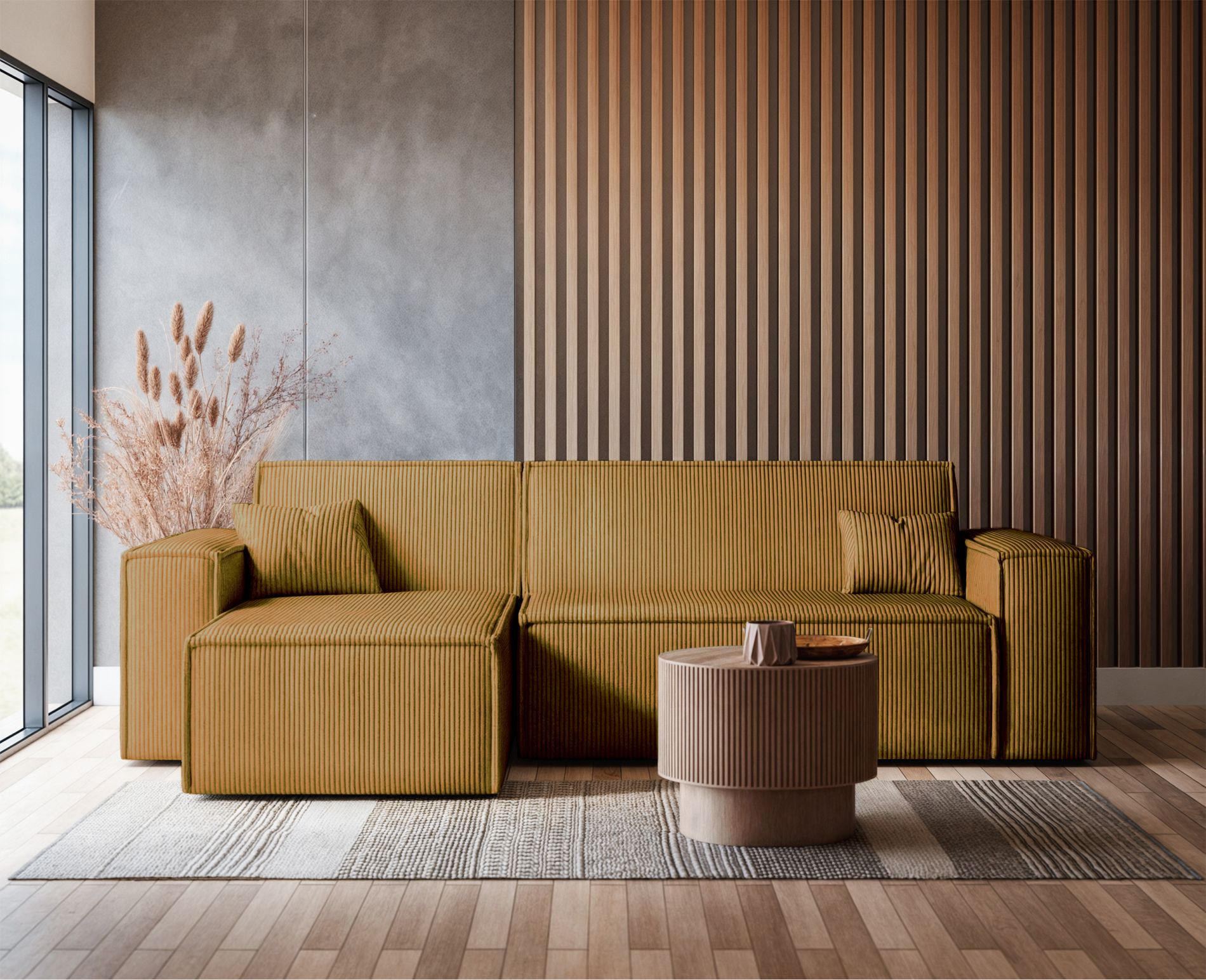 ECKSOFA Scarlo Senfgelb Cordbezug - Gelb/Schwarz, Kunststoff/Textil (244/145cm) - Selsey