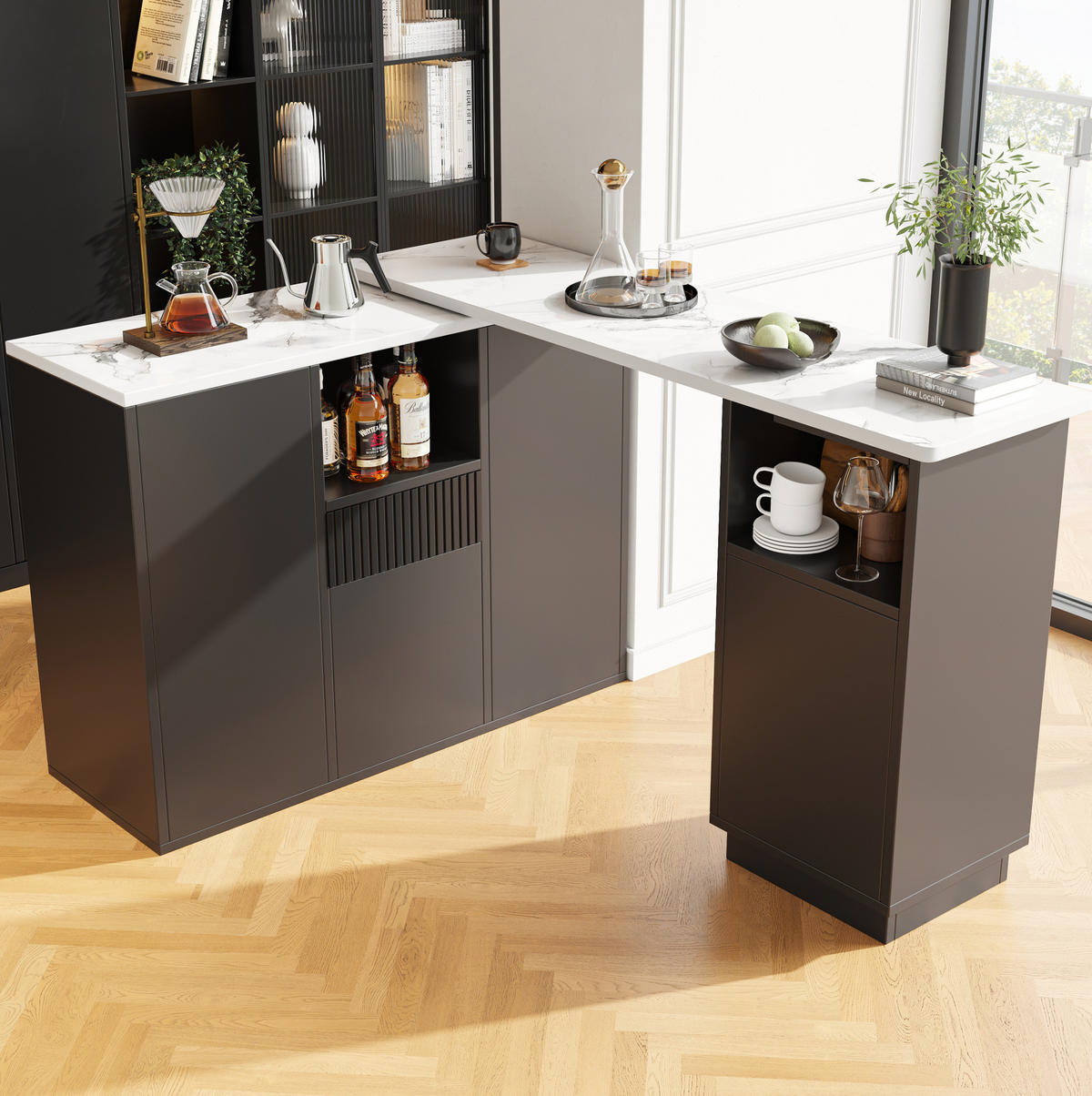 BARTISCH drehbar mit Stauraum 210 x 30 x 100,9 cm Schwarz - Schwarz, Holz (30/100.9/210cm) - Beauniv