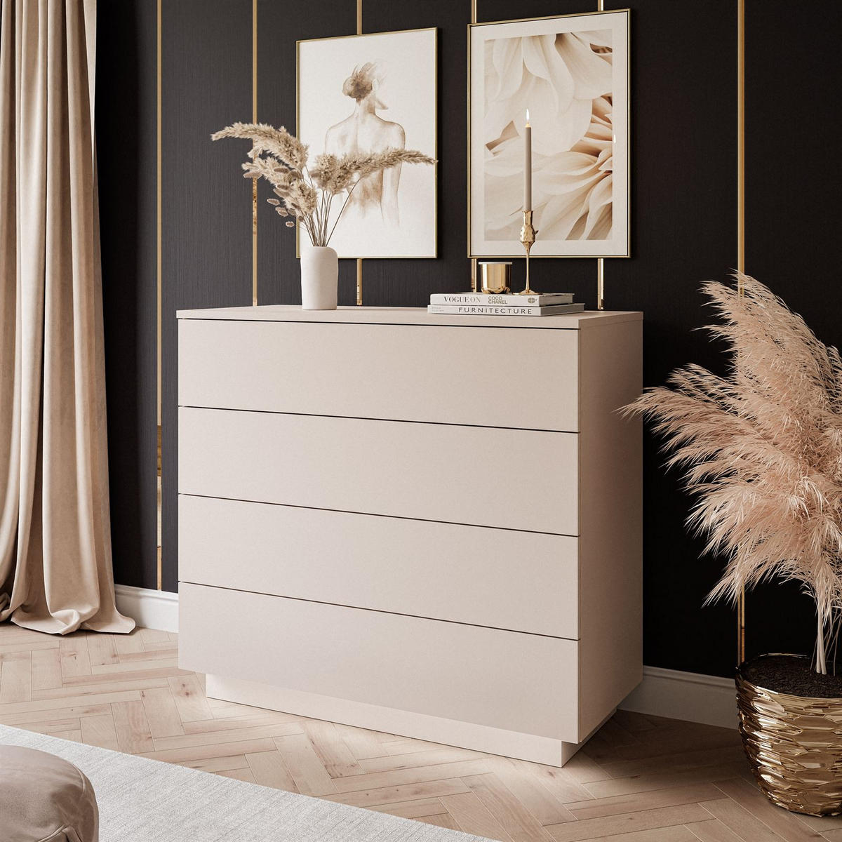 KOMMODE LINA KASCHMIR 95 cm mit LED-Beleuchtung Push-Open-System - Kaschmir/Beige, Holzwerkstoff (95/84/40cm) - Lookway