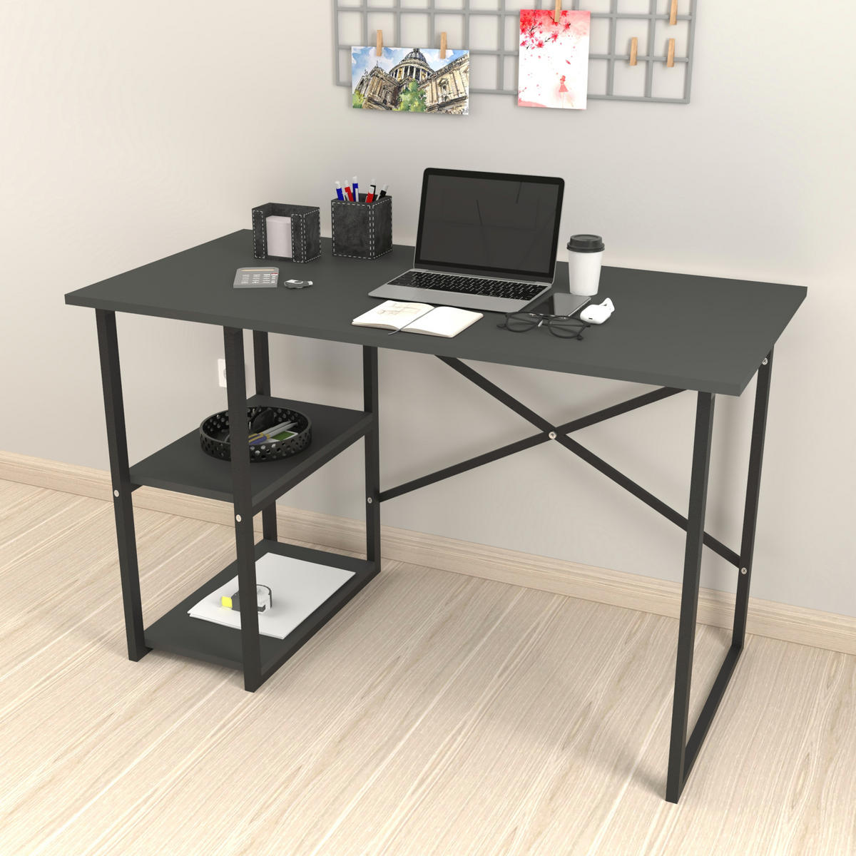 SCHREIBTISCH Nittedal - Anthrazit/Schwarz, Holzwerkstoff/Metall (60/120/75cm) - [en.casa]