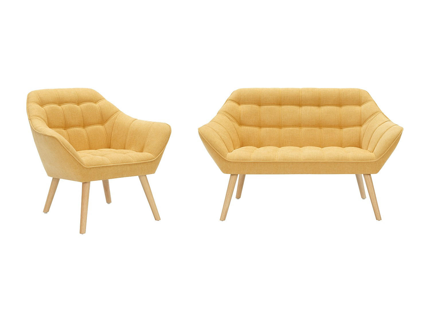 SOFA 2-Sitzer & Sessel - Stoff - Senfgelb - CASERTA - Gelb, Textil (127/77/73cm) - Vente-Unique