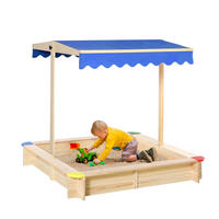 SANDKASTEN DE-18743 quadratisch mit verstellbarem Dach Naturholz - Blau, Holzwerkstoff (120/120/120cm) - ComfortXL