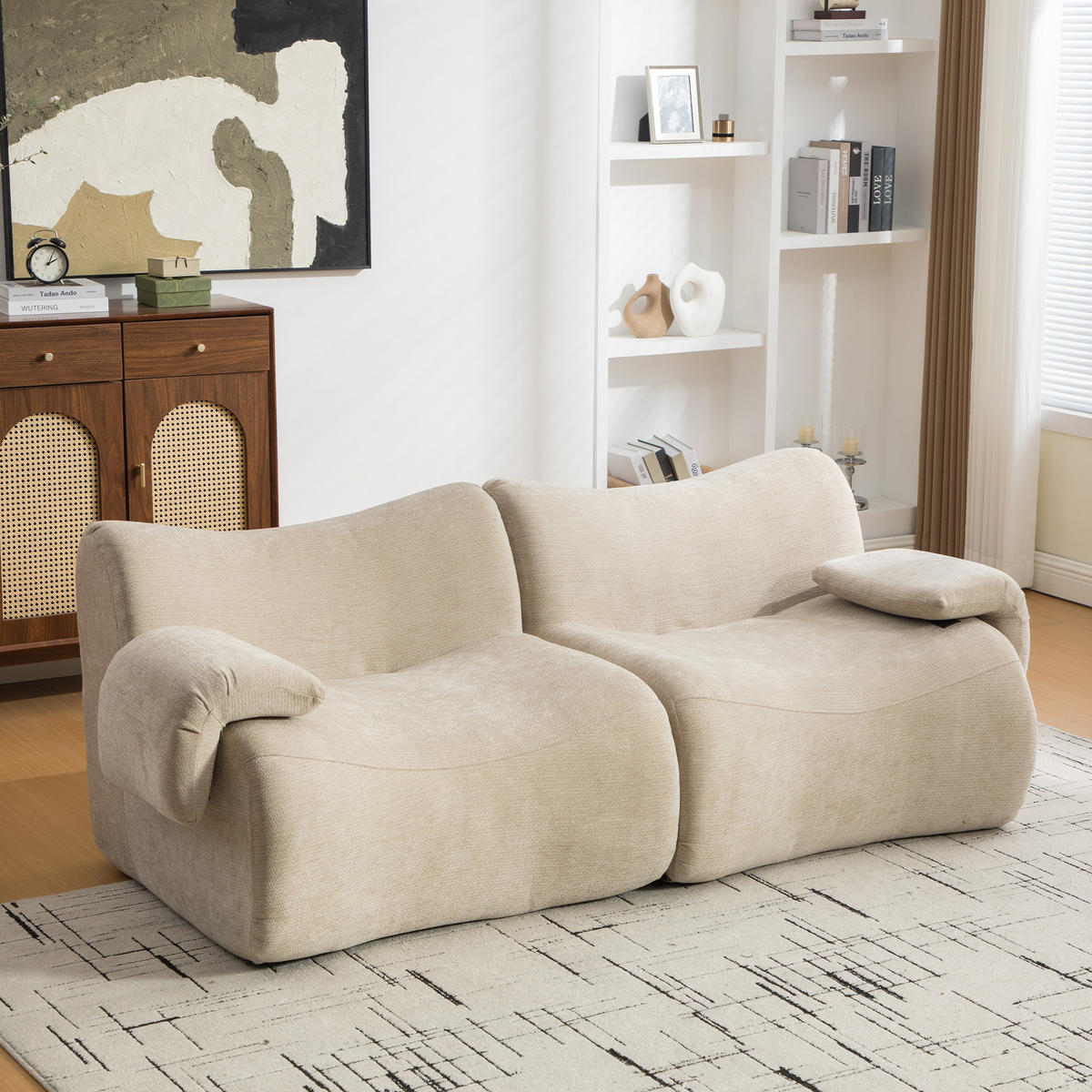 2-SITZER SOFA Chenille Khaki - Hellbraun, Textil (199/72.5/92cm) - WISHDOR