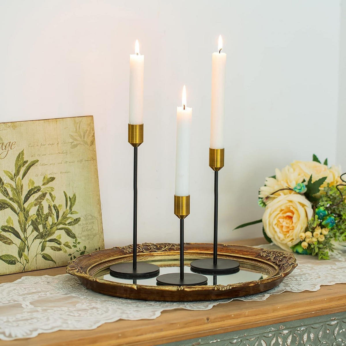 KERZENSTÄNDER 3er-Set Gold & Schwarz 24/20/14 cm - Multicolor, Metall (5/5/10cm)