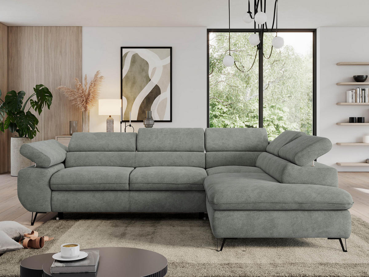 ECKSOFA PEDRO L Grau Struktur - Rechts Seite - Schwarz/Grau, Textil/Metall (273/208cm) - MKS