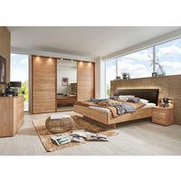 SCHLAFZIMMER Arden mit teilmassiver Erle und Mocca-Glas 4-teilig mit Schwebetürenschrank mit Spiegel, Doppelbett 180x200cm, zwei Nachttische - Braun, Holzwerkstoff (80/200/120cm)