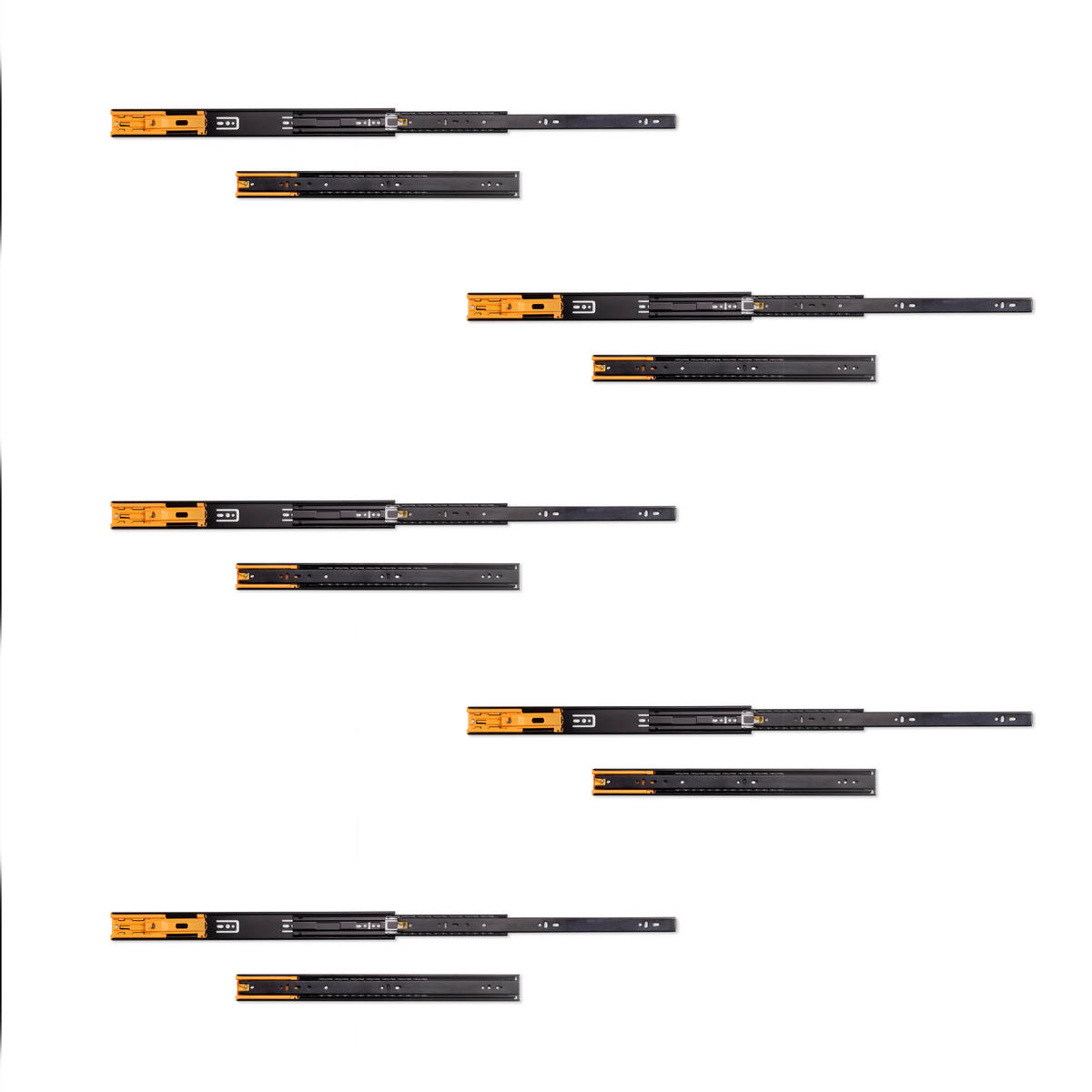 KUGELFÜHRUNGEN Höhe 45mm, Tiefe 450mm, Vollauszug, mit Schließautomatik, Schwarz 5er-set - Schwarz, Metall (10/7/46cm) - EMUCA