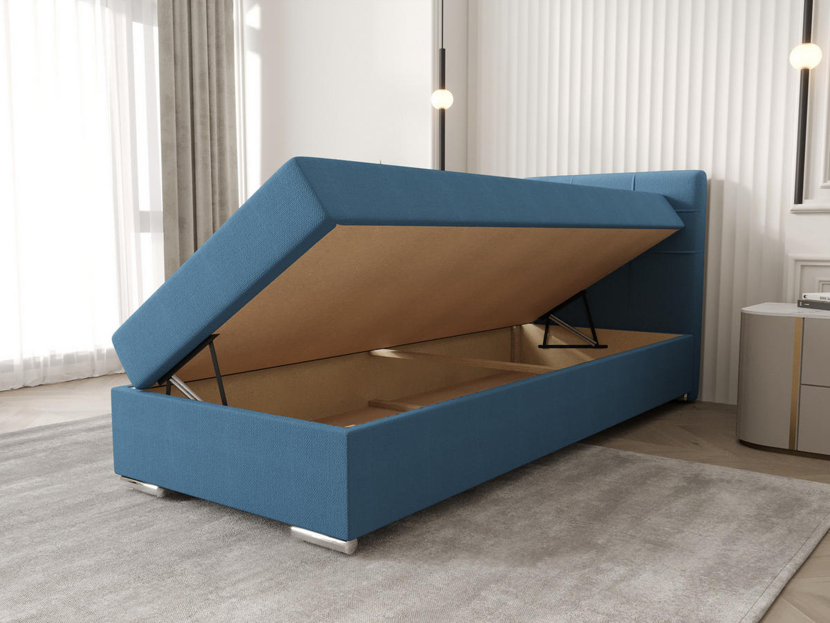 BOXBETT ZILANO 1 mit Matratze H3 und Topper 80x200 Cosmic 5 links - Blau, Holz/Textil (80/200cm) - Bedante