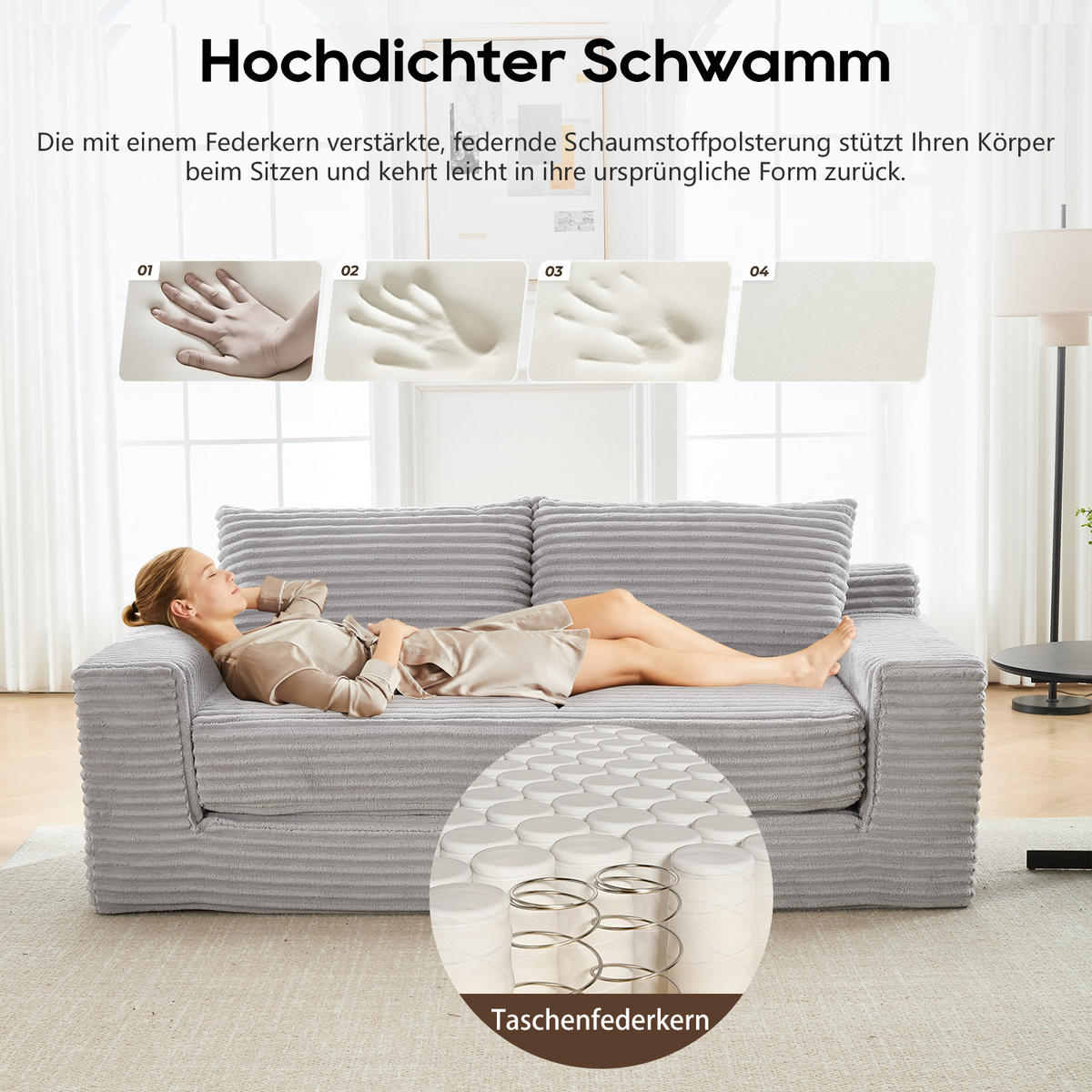 SCHLAFSOFA DE-35272 2-in-1 mit Memory-Schaum Hellgrau - Hellgrau, Textil (62/85/180cm) - ComfortXL
