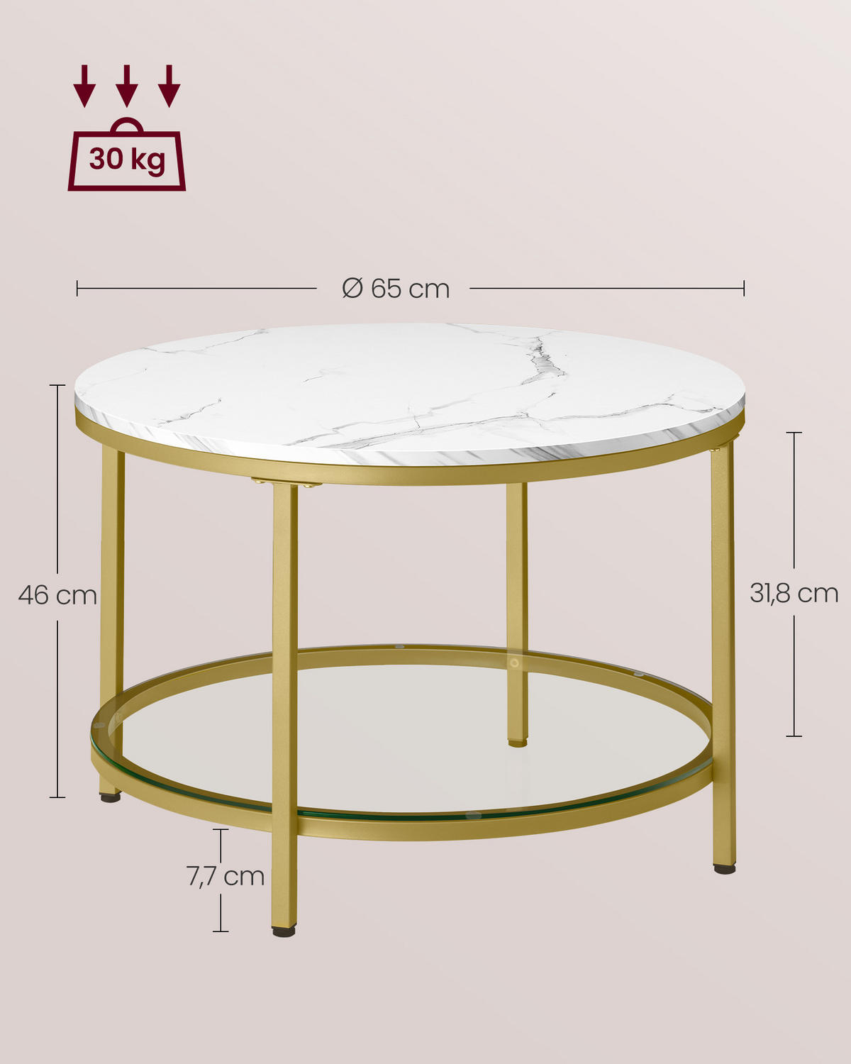 COUCHTISCH Binni - Goldfarben, Holzwerkstoff (65/65/46cm) - VASAGLE